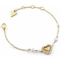Guess Edelstahlarmband JUBB06009JWYGS, für Damen Herz Perlen Goldfarben