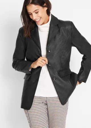 bonprix Lederimitat-Longblazer, schwarz, Gr.52, Wunderschöner Lederimitat-Longblazer mit leichter TaillierungLederimitat