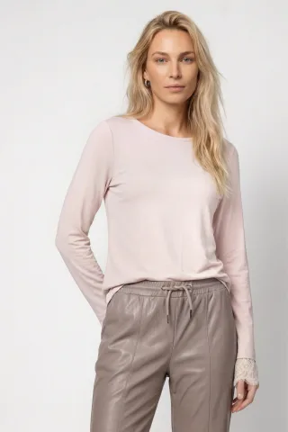 monari - Langarmshirt mit Spitzenborte rosewater - Gr. - 40