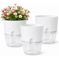 SURFOU Kräutertopf Blumentopf Selbstbewässerungstopf Pflanzentopf küche 3er-set Plantpot (Mit Wasserreservoir mit Bewässerungsseil sorgt, Wasserstandsanzeige, Robuster Kunststoff, hitze- und kälteresistent, Kräutertopf für Zimmerpflanzen, Blumen und 