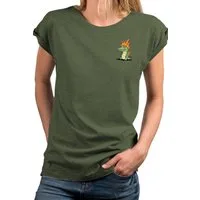 MAKAYA T-Shirt Damen Top mit Drachenmotiv – kleiner Herzprint, Krokodil (Schwarz, Blau, Dunkelgrau, Grün, Hellgrau, Rosa, Weiß, 34, 36, 38, 40, 42, 44, 46, 48, 50) Baumwolle