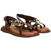 Desa DESA Damen-Zehenstegsandalen aus Leder mit Perlenbesatz Slipper