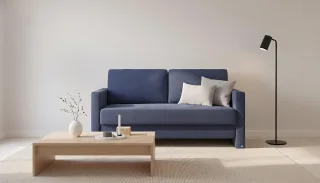 BRUNO Schlafsofa 140cm in Blau | Schmal | stabiles Massivholz & Boxspringkomfort