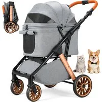 TLGREEN Hundebuggy One-Touch Faltbarer bis 25 kg, (Leichter Katzenwagen mit 360° Rädern & Belüftung, Großer Stauraum), Ideal für Kleine Hunde, Ältere Tiere, Reisen, Tierarzt