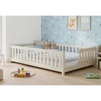 Kids Collective Kinderbett Bodenbett mit Rausfallschutz & Lattenrost Montessori Betten Kinder (Verfügbare Größen: 80 x 160, 80 x 180, 90 x 190, 90 x 200, 120 x 200, 140 x 200 cm), Jugendbett Einzelbett Kiefer Cotton
