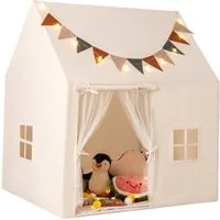 COSTWAY Spielzelt Spielhaus Kinder Indoor mit Lichterketten & Flaggen