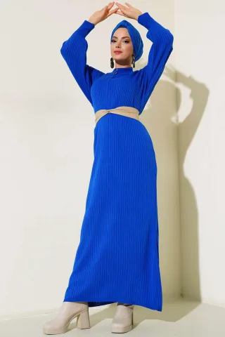 Maxi Rollkragen Rippstrickkleid