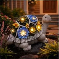 Spetebo LED Dekofigur Gartenfigur Schildkröte mit leuchtenden Blumen, Solar, LED fest integriert, warm weiß, Gartendeko Tierfigur warm weiß beleuchtet für Außen