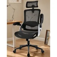 Hoolamyie Bürostuhl Ergonomischer Drehstuhl mit Kopfstütze, 4D Lordosenstütze & Armlehnen (Homeoffice Stuhl mit höhenverstellbarem Sitz und leisen Rollen), 3D Armlehnen, atmungsaktive Mesh-Rückenlehne, Wippfunktion, bis 150 kg