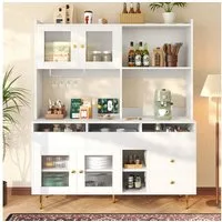 Flieks Hochschrank Küchenbuffet (145x39x171 cm, 1-St) Küchenschränke mit Arbeitsplatte, Glastüren und Schubladen Sideboard