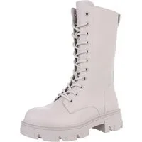 Ital-Design Damen Freizeitschnürschuhe aus echtem Leder Schnürstiefelette (88489294) Blockabsatz Stiefeletten in Beige