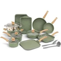 Kitchen Academy Topf-Set, Aluminium, Granit (17-tlg, Pfanne 20cm/28cm, Bratpfanne 24cm, Quadratische Bratpfanne 24cm/29cm, Kasserolle 1,5qt/3qt/5qt, 5qt Dampfgarer, 2 Backform, 2 Silikonspatel), Induktions Töpfe Set 17-teilig Kochtopf Set mit Glasdec