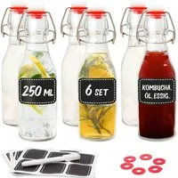Praknu Trinkflasche 6er Set Glasflaschen 250ml mit Bügelverschluss - Bügelflaschen Zum, Öl Flasche, Flaschen Aufbewahrung, Likörflaschen, Bügelflasche Set