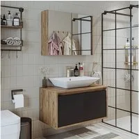 Roomart Badmöbel-Set ATLANTIC Waschtisch + Spiegelschrank + Keramik-Aufsatzwaschbecken, (ATLANTIC – Unterschrank + Spiegelschrank + Waschbecken), feuchtigkeitsbeständig, Spiegelschrank mit Stauraum, DHL-Lieferung