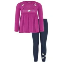 KIDSWORLD Langarmshirt & Leggings 2tlg. Set Shirt + Leggings mit schöner Paillettenapplikation (Set, 2-tlg., 2) Süßes Outfit für kleine Mädchen