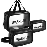 LuxusKollektion Kosmetiktasche Kosmetiktasche Transparent 3er Set Wasserdicht Schwarz