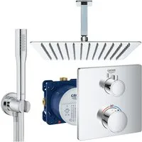 Grohe und Jowi Duscharmatur Duschsystem Unterputz Grohtherm Thermostat, Deckenanschluss (Unterputz-Duschsystem, inkl. Grohe Rapido SmartBox, Unterputz-Einbaukörper) Kopfbrause und Deckenansachluss aus Edelstahl