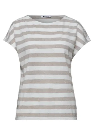 Street One - Dropped Shoulder Shirt mit Streifen und Glitzer timeless beige - Gr. - 38