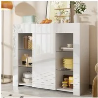 Merax Sideboard Buffetschrank mit Hochglanz-Front (1 St., für Wohnzimmer, Esszimmer oder Küche), Kommode mit Glasregalen und Tür, Anrichte Schrank Buffet, 95x35x83cm
