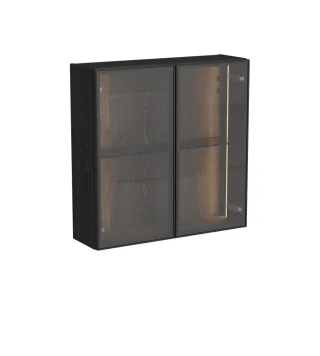 VitrA New Metropole Edge LED-Oberschrank mit 2 Glastüren 67 x 20 x 67 cm (BxTxH) Schwarz,67201 67201