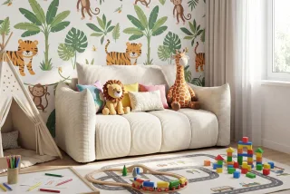 Sofa 2er-Sitzer mit Liegefunktion ONTARIO in Stoff Poso Creme