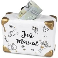 formano Dekoobjekt Spardose Just Married Koffer – Hochzeitsgeschenk aus Keramik, 727596, – Geldgeschenk zur Hochzeit dekorativ verpackt