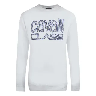 Cavalli Class Bold Floral Design Weisses Sweatshirt