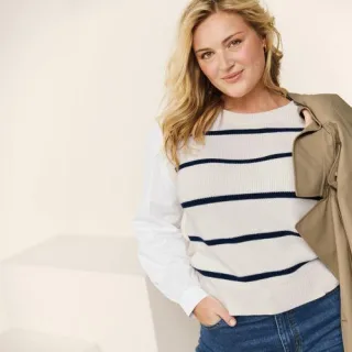 Lagenlook-Pullover Drifter mit Schulterknöpfen, Damen,  Weiß, Baumwolle, by Lands' End