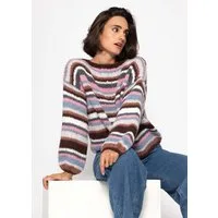 SASSYCLASSY Strickpullover Gestreifter Strickpullover für Damen Mehrfarbiger oversized Pullover in weicher Textur Orange Braun