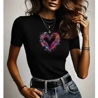 RMK Print-Shirt T-Shirt Damen Kurzarm Love Liebe Herz Heart Rundhals aus 100% Baumwolle