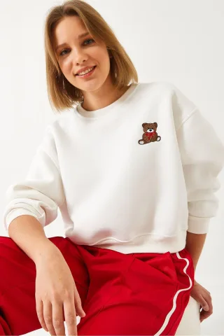 Bestickter Cropped Sweatshirt mit Schleife