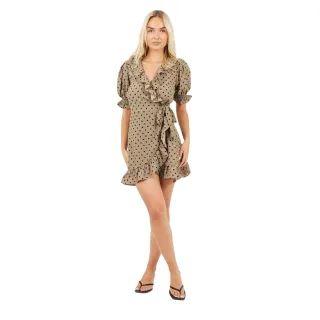 Brave Soul - Wickelkleid für Damen, V-Ausschnitt (Khaki/Schwarz)
