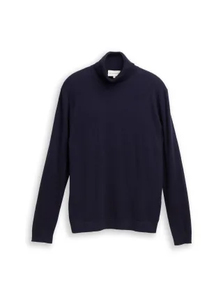 Tom Tailor - Rollkragenpullover mit Kaschmir-Anteil knitted navy melange - Gr. - S