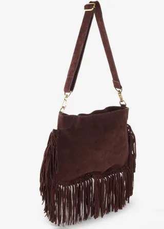 bonprix Lederhandtasche mit Fransen, braun, Gr.27x40 cm, Trendige Handtasche mit Fransen im Boho Look