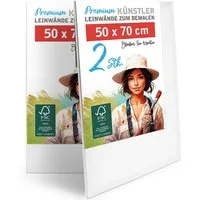 M MERCEO Leinwand, 2er-Set Leinwand 50x70cm (zum Bemalen, Baumwolle, Keilrahmen, 280g/m)