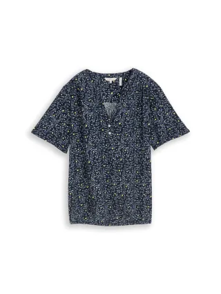 Tom Tailor - Bluse mit Muster navy small leaves design - Gr. - 34