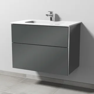 Sanipa 3way Keramik-Set Design Keramik-Waschtisch und Unterbau mit 2 Auszügen, Anthrazit-Glanz BS48079