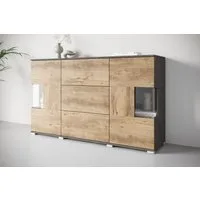 OTTO home Sideboard Kenia (1 St), Sideboard mit 3 Schubladen, 6 Fächern, Glastüren, Breite 150 cm