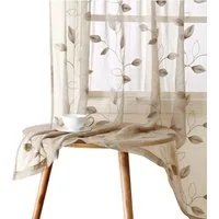 Agger Vorhang Leinen Voile Vorhänge, halbtransparente Blumenvorhänge, Blätter-Stickerei Vorhänge, geeignet für Schlafzimmer und Wohnzimmer