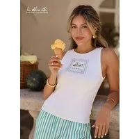 SASSYCLASSY T-Shirt Ärmelloses Top mit Lemon-Print für Damen Stilvolles Viskose Top in schlichtem Schnitt mit Rundhals Weiß