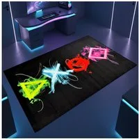 TeppichHome24 Teppich Gaming Teppich mit neonfarbigen Symbolen, rund, pflegeleicht, gleichmäßige Oberfläche, für Fußbodenheizung geeignet