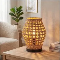 hofstein Tischleuchte Tischlampe aus Metall/Rattan in Schwarz/Natur im Vintage/Boho-Design, ohne Leuchtmittel, Tischlampe mit Lichteffekt und Schalter am Kabel, Höhe 29,5 cm, E27