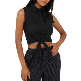 Brave Soul - Kurzes Top für Damen, Gebundener Saum, Ärmellos (Schwarz)