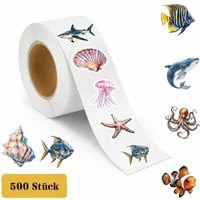 Ware aus aller Welt Sticker 500 Meerestiere Sticker Rolle Fische Seesterne Muscheln Krake ..., (500-tlg)
