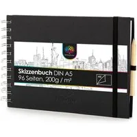 OfficeTree Malkreide OfficeTree Skizzenbuch A5 quer mit Verschluss, Stift und Stiftehalter