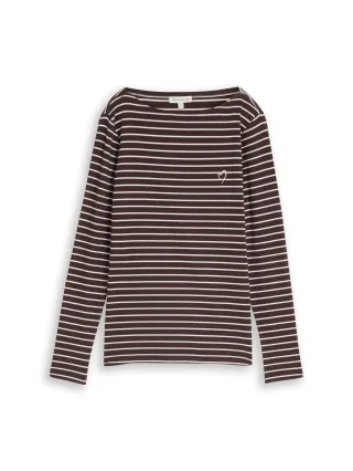 Tom Tailor - Langarmshirt mit Streifenmuster brown white stripe - Gr. - XXXL