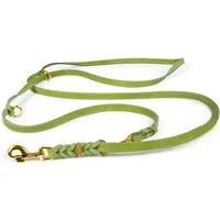 CopcoPet Hundeleine Fettlederleine Hundeleine geflochten dreifach verstellbar Messing, Leder