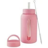 COFI 1453 Trinkflasche, aus Borosilikatglas 650 ml mit Strohhalm & Bürste