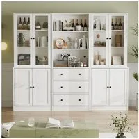 VOWNER Bücherregal 5-stöckiges Bücherregal mit Glastüren, 180 cm Vitrinenschrank, 3-tlg., multifunktionaler Küchenschrank Hochschrank & Buffetschrank