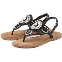 LASCANA Sandalette, Sommerschuh, offener Schuh, Zehentrenner Sandale, Pantolette in Glitzer-Optik und softer Lederinnensohle